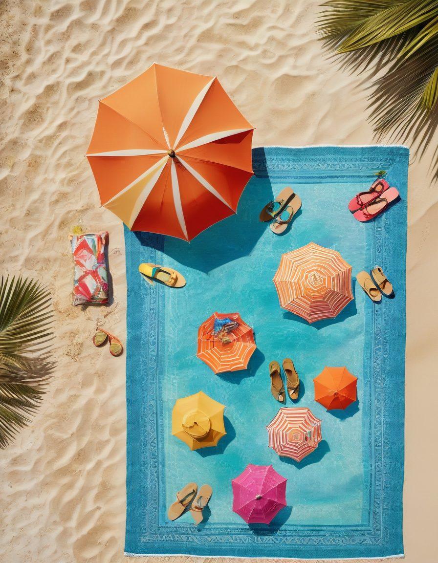 A glamorous beach scene featuring a diverse group of adults confidently showcasing stylish swimwear, with vibrant colors and unique designs. The background includes sun-kissed sand, sparkling turquoise water, and playful beach accessories like umbrellas and towels. The atmosphere is lively and colorful, capturing the essence of summer fun and confidence. super-realistic. vibrant colors. tropical vibe.